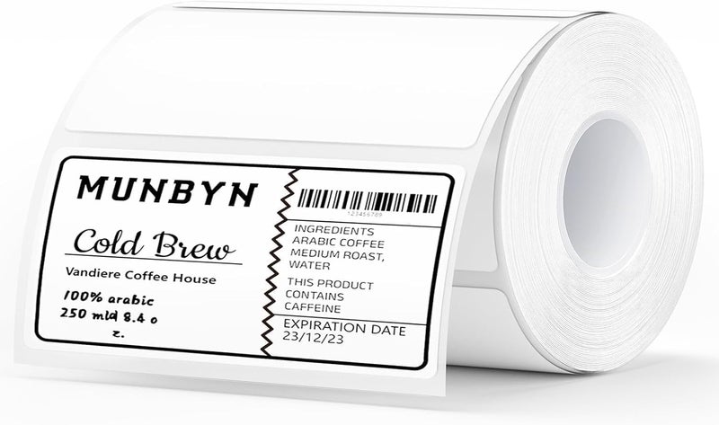 MUNBYN 4” X 2” Direct Thermal Labels, Thermal Printer Stickers, Strong Adhesive & Perforated Labels Paper for Barcode, Mailing, 500 Sheets/1 Roll - Image 1
